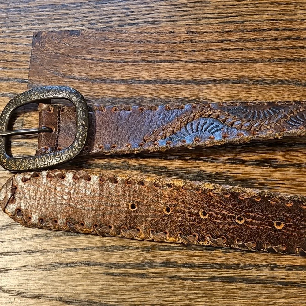 Hand Tooled Leather Belt Y2K Hippie Vintage - Picture 7 of 8